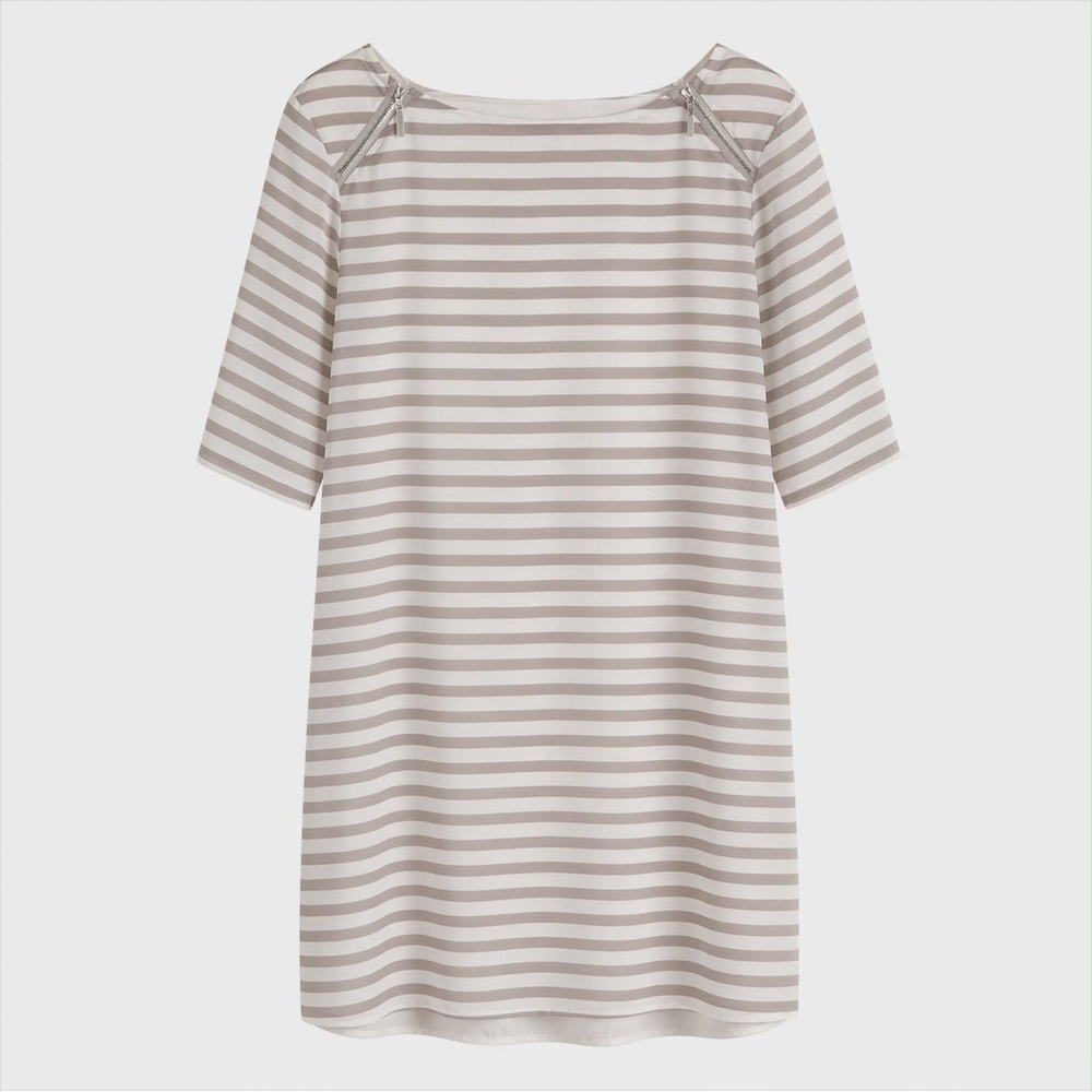 Ella Moss Taupe and White Striped Midi Dress